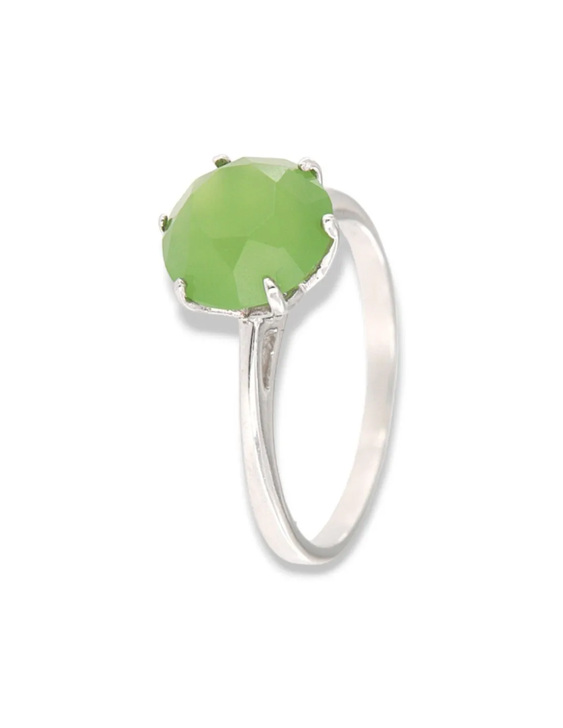 Anello Argento Rodiato Solitario Zircone Verde