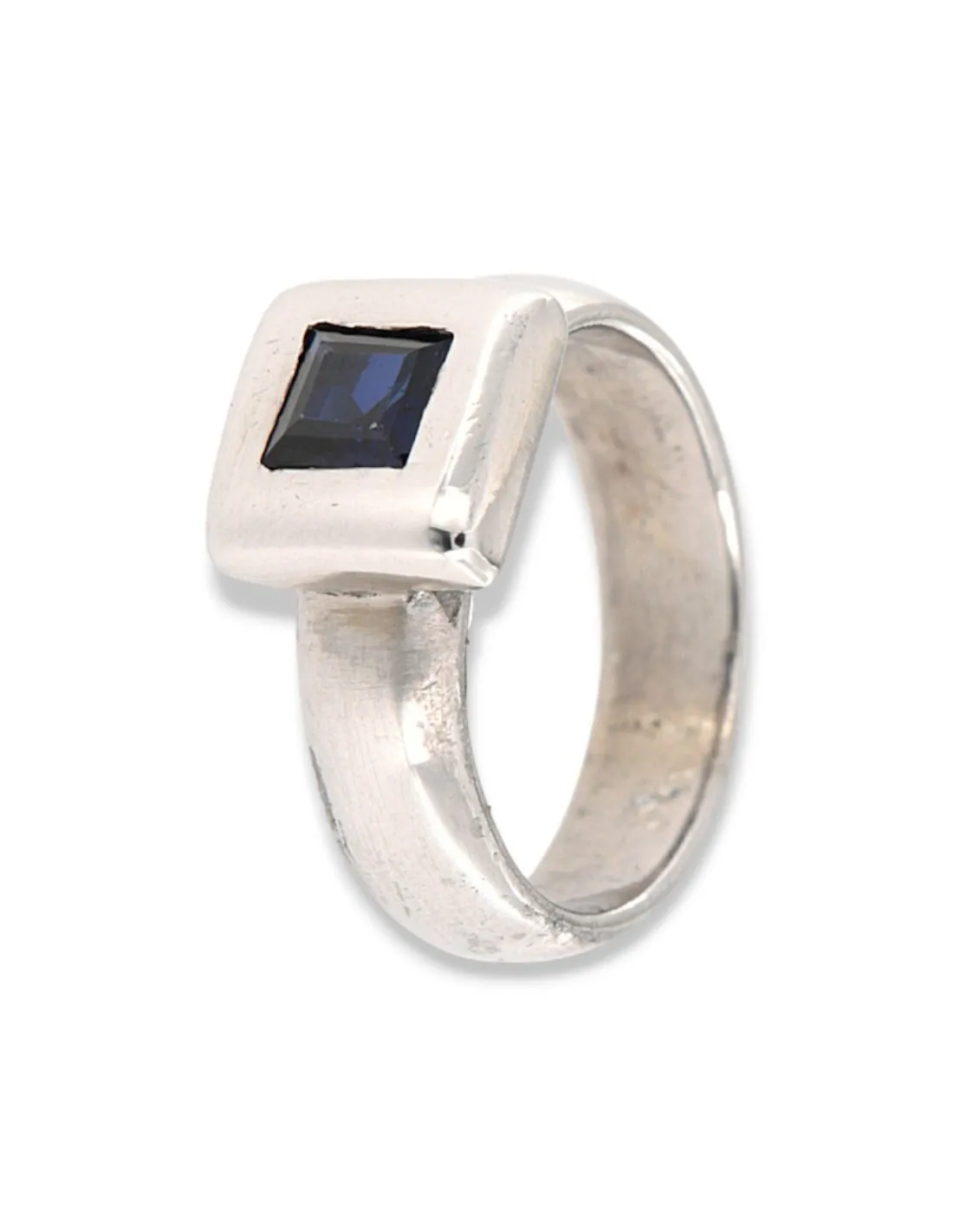 Anello Argento Rodiato Zircone Blu Quadrato