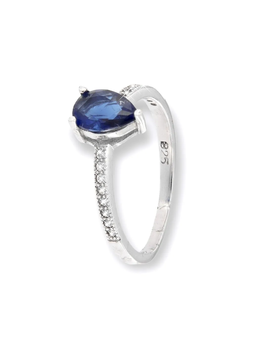 ANELLO ARGENTO ZIRCONE BLU GOCCIA ZIRCONI BIANCHI