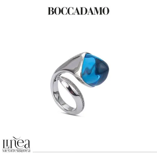 Anello contrariè con cristallo color acquamarina Boccadamo