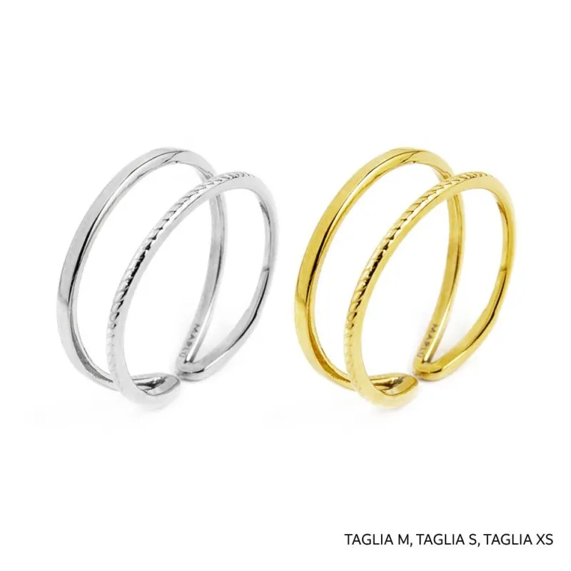 Anello doppia fascia sezione rettangolare e ritorta