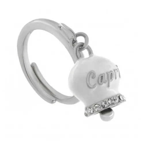 Anello in acciao con campanella bianca Amo Capri