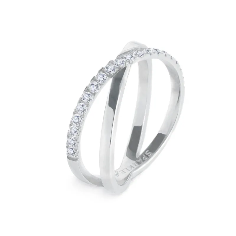 Anello incrociato con zirconi bianchi