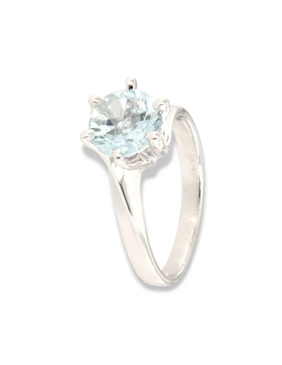 ANELLO ORO BIANCO ACQUAMARINA TAGLIO ROTONDO 1,00