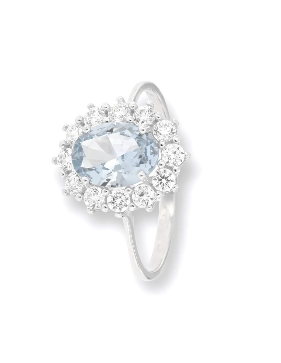 Anello Oro BIanco Principessa Azzurra 8x6MM