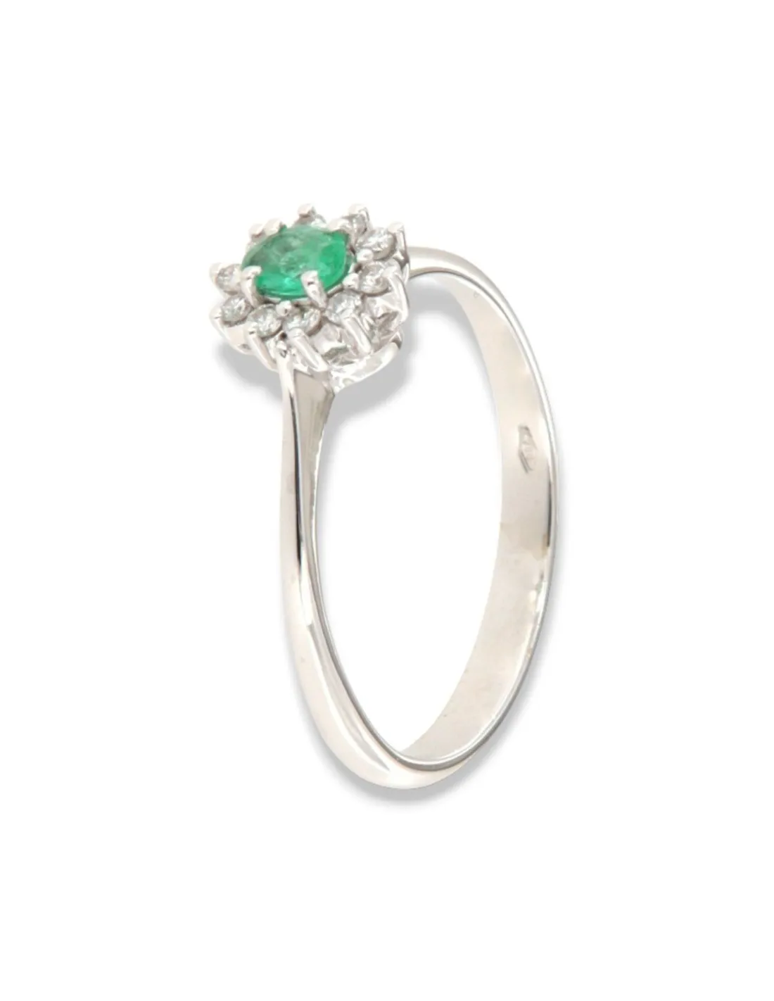 Anello Oro Bianco Principessa Smeraldo 4x3 0,13 Carati e Diamanti 0,11