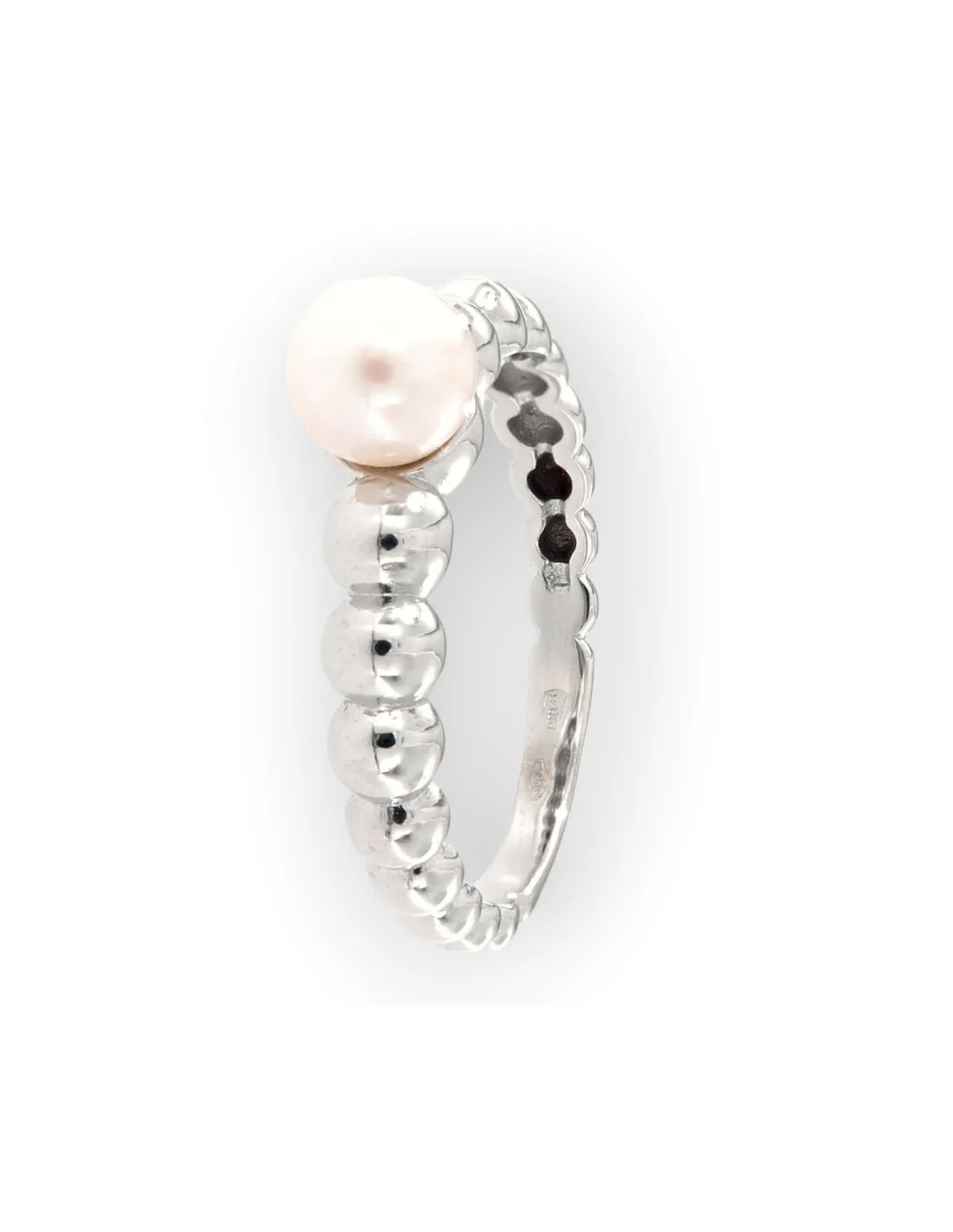 Anello Oro Bianco Sfera Con Perla Naturale 6MM