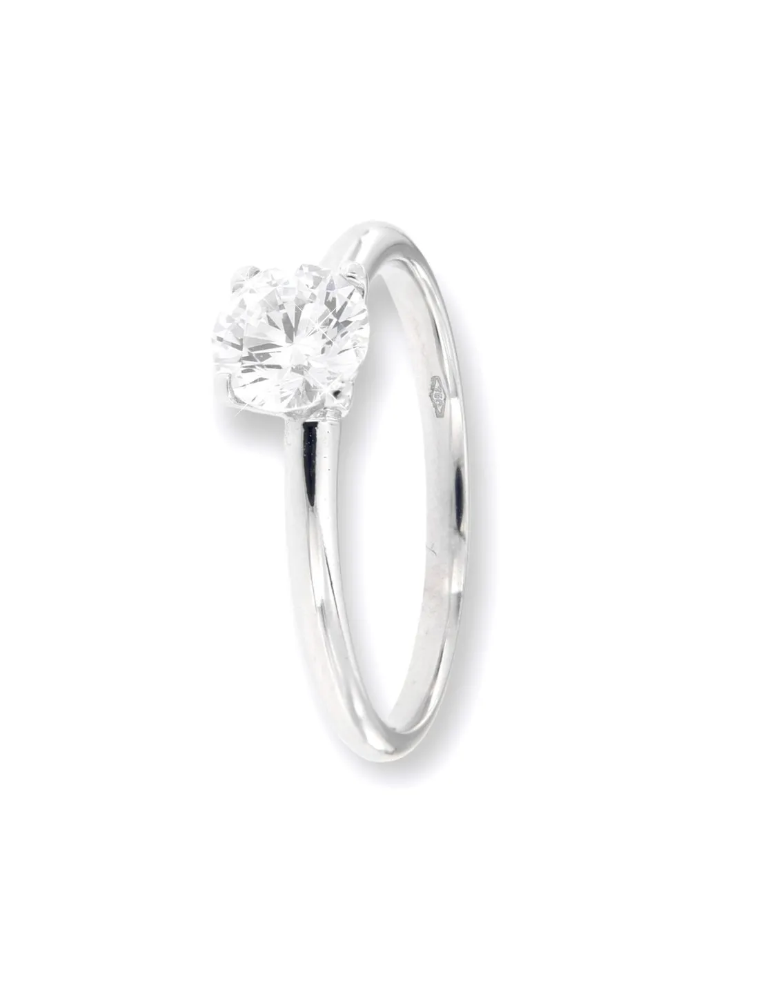 Anello Oro Bianco Solitario Zircone Bianco 6MM