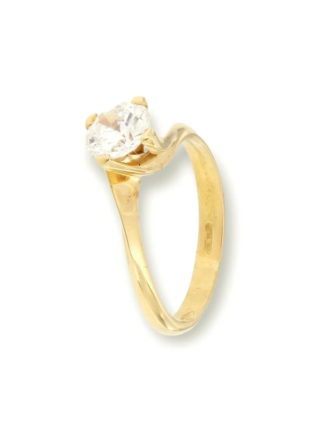 Anello Oro Giallo Solitario Zircone Bianco 7MM