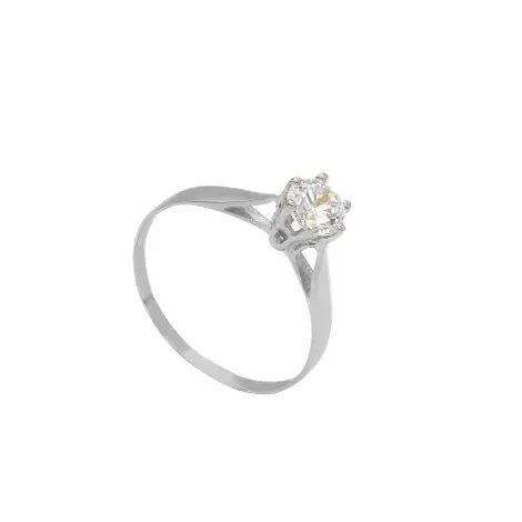 Anello Solitario Oro Bianco 9kt Zircone Sei Punte