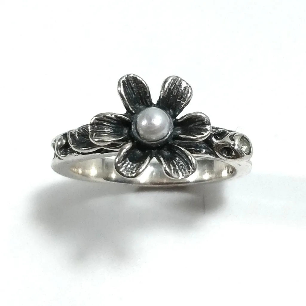 925 silver stone ring with Pearl, Moonstone | FLOWER