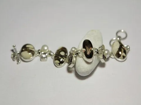 Damen-Silberarmband JASPIS, RAUCHQUARZ, PERLE