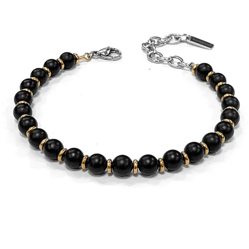 Boccadamo - Bracciale rosato con agata nera sfere grandi