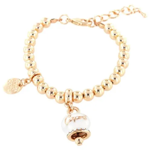 Bracciale  AmoCapri In Metallo Rosato Campanella Pendente Con Cristalli E Smalto Bianco