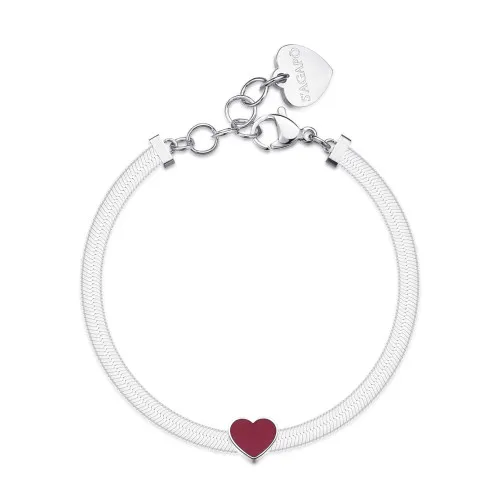 Bracciale catena snake con cuore e smalto rosso.