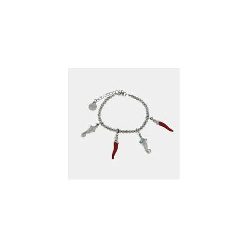 Bracciale con corni pendenti rossi e argento Amo Napoli