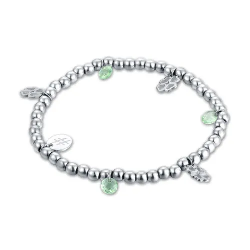 Bracciale con elastico quadrifogli e cristalli verdi Brand Gioielli