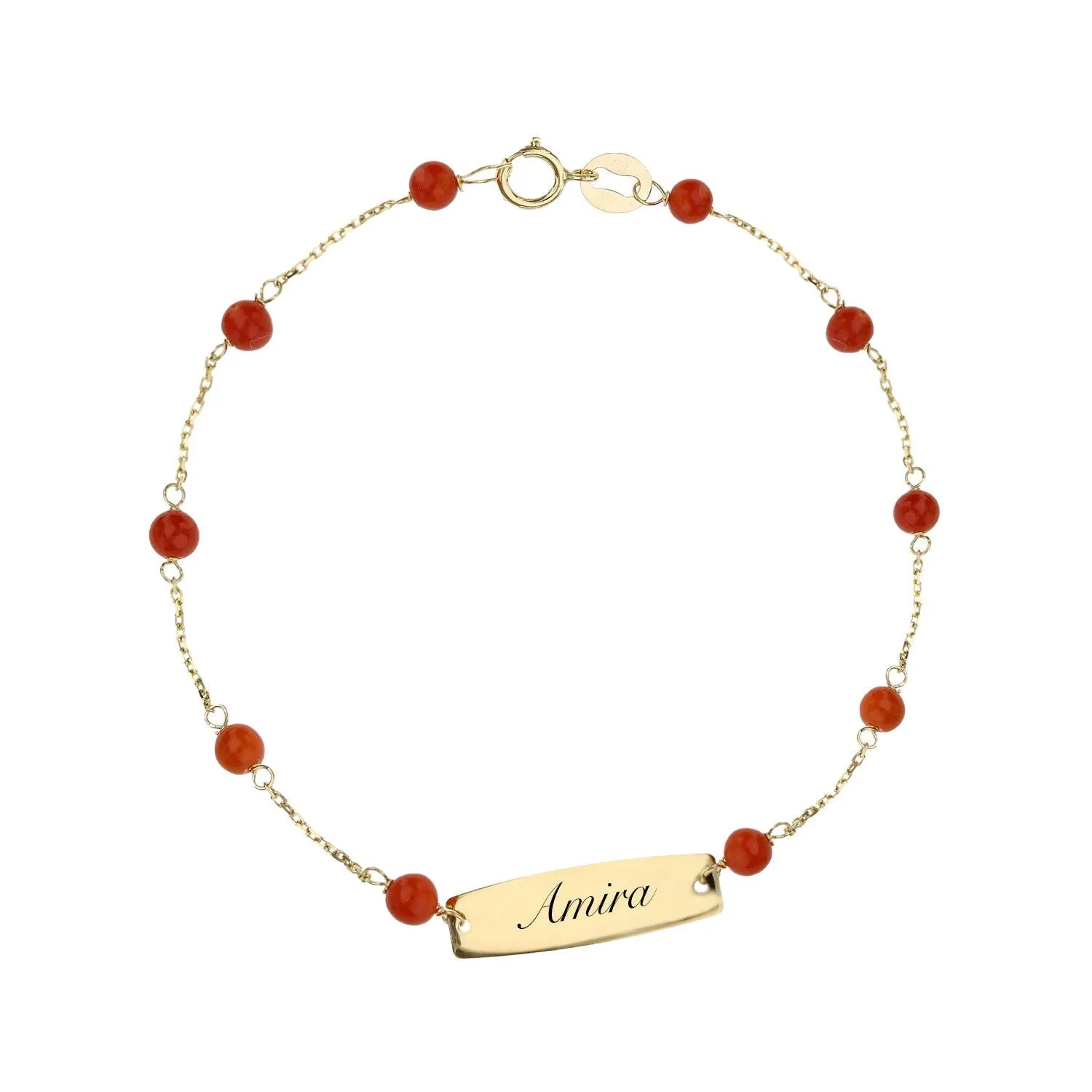 Bracciale con Nome Bimbo/a con coralli in Oro 18Kt
