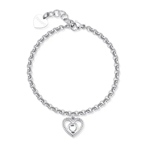 Bracciale con pendente a forma di cuore e cristallo.