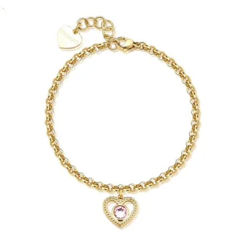 Bracciale con pendente a forma di cuore e cristallo rosa