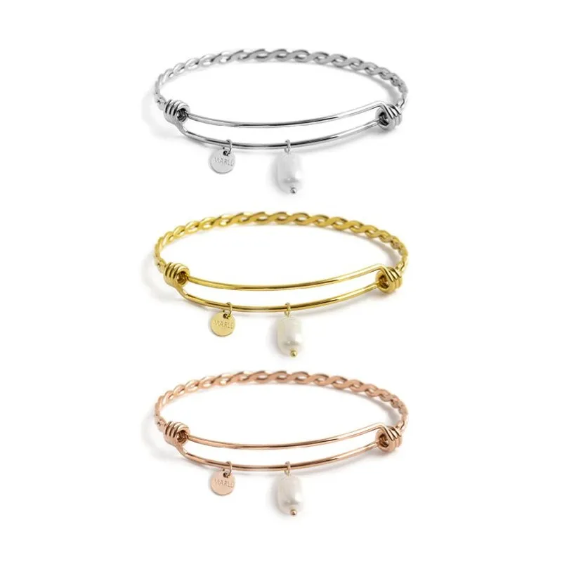 Bracciale rigido bangle torchon con perla