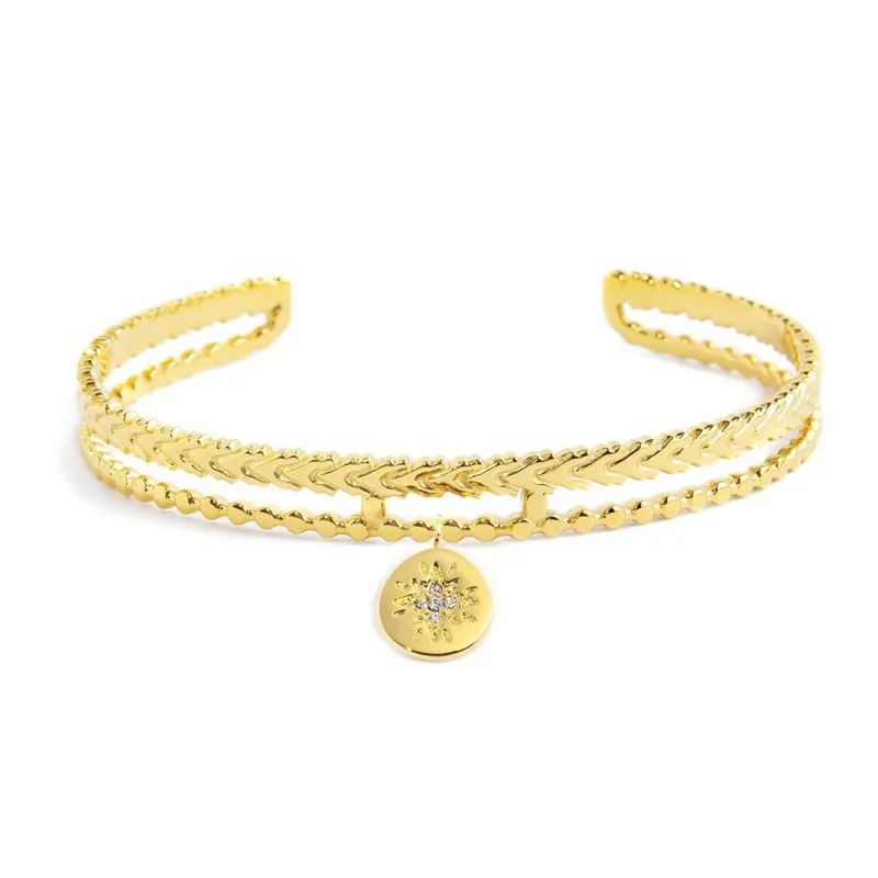 Bracciale rigido medaglietta rosa dei venti pendente