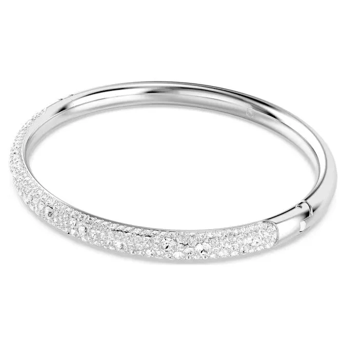 Bracciale rigido Meteora Pavé a neve, Bianco, Placcato rodio