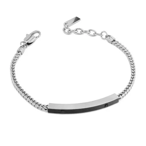 Bracciale uomo con maglia snake e placca centrale nera Boccadamo