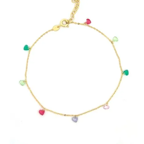 Cavigliera Cuori Argento Dorato Pietre Colorate