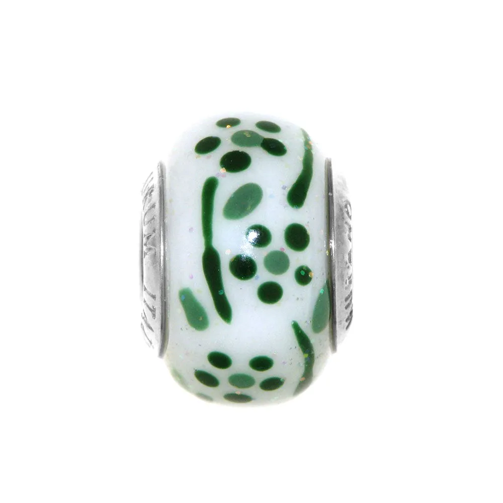 Charm Fiorellini Verdi in vetro di Murano bianco