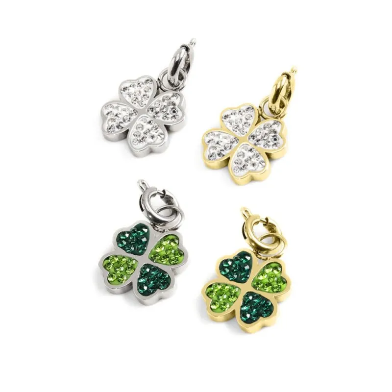 Charm quadrifoglio con cristalli