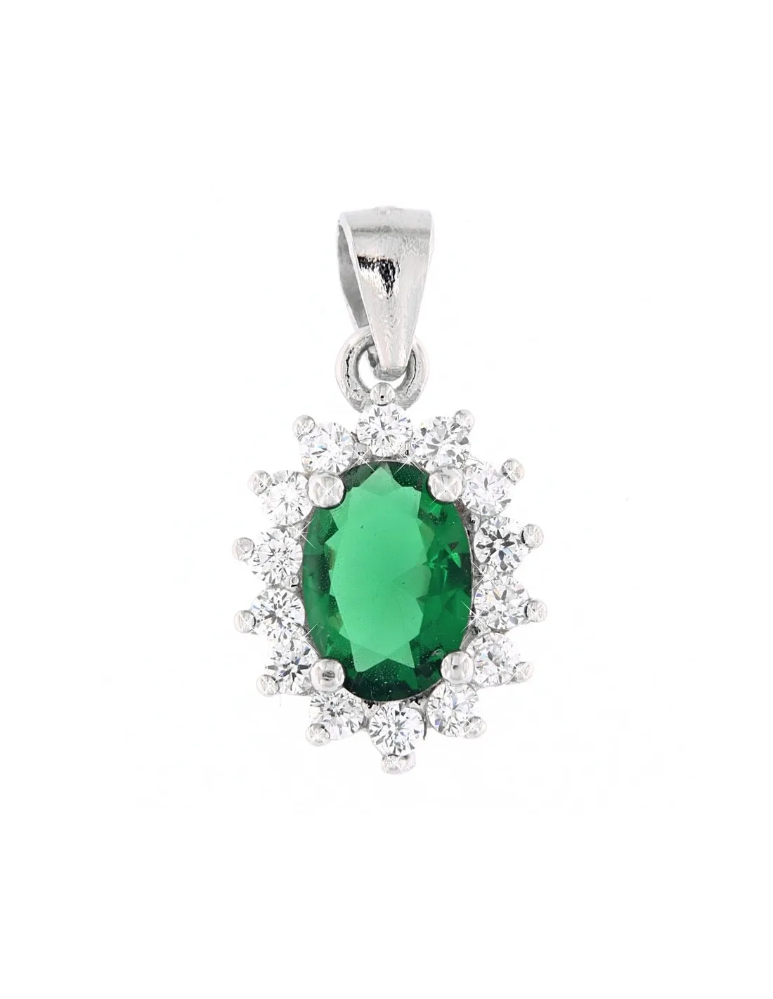 Ciondolo Argento Rodiato Principessa Zircone Verde