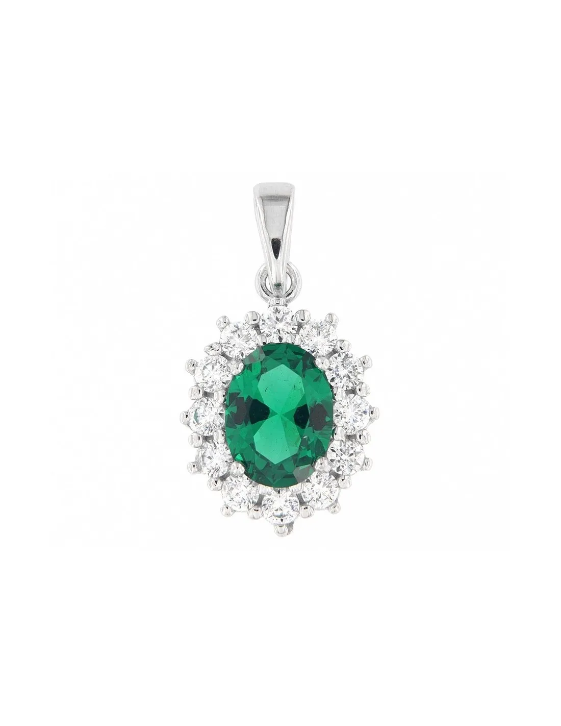 Ciondolo Oro Bianco Principessa Verde 8x6MM