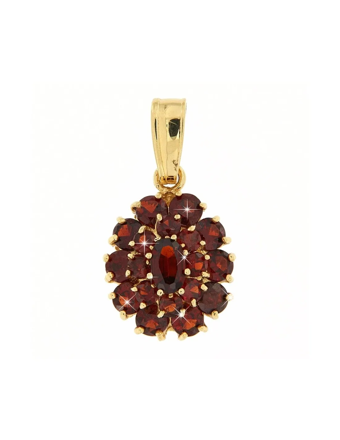 Ciondolo Oro Giallo Granata Centrale Ovale Rossa