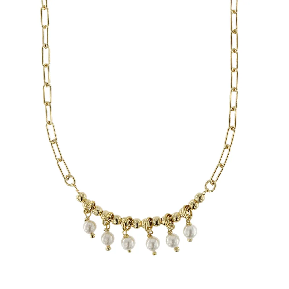 Collana a Catena con Perle Pendenti in Argento 925 Placcato Oro