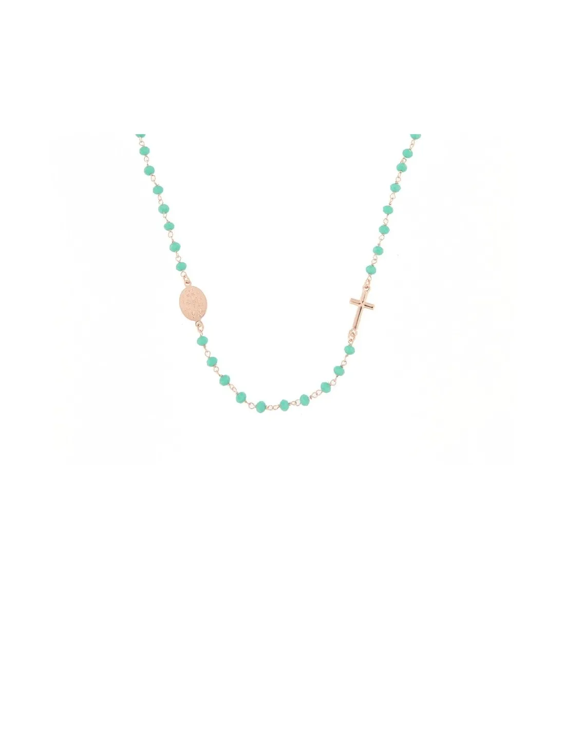 Collana Argento Rosato Rosario Con Sfere Verdi