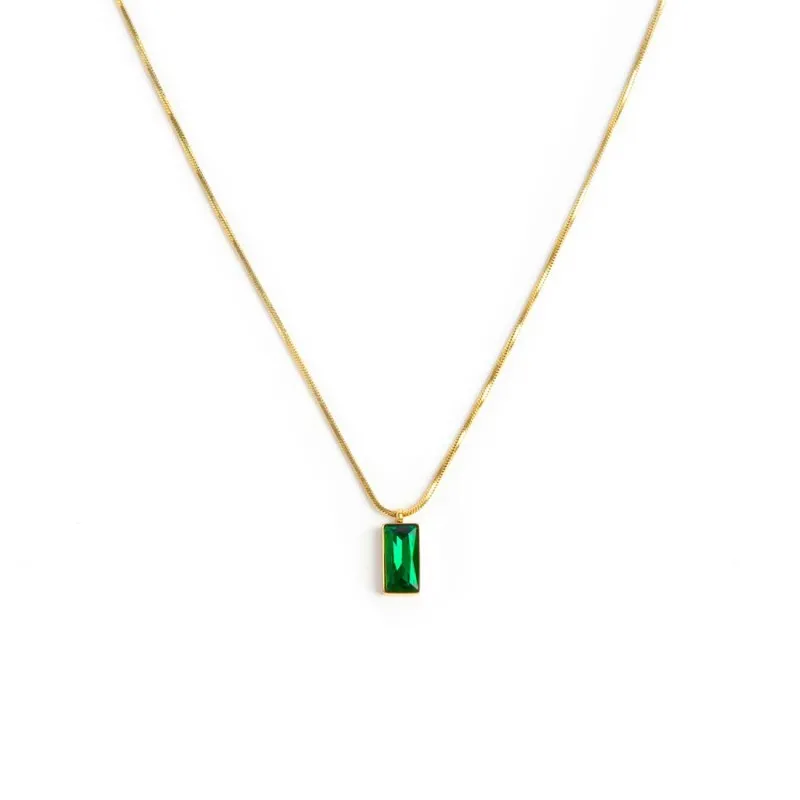 Collana catena snake quadrata cristallo baguette centrale