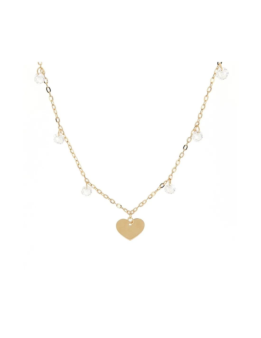 Collana Oro Giallo Cuore Con Zirconi