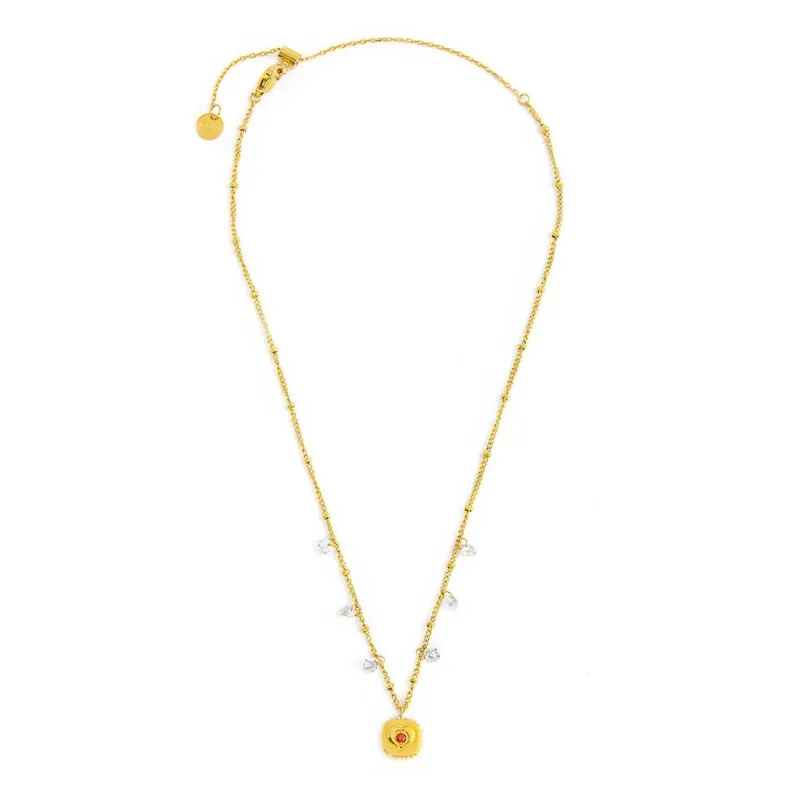 Collana piastrina cuore pendente con zirconi