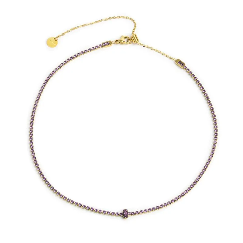 Collana tennis con zirconi e zircone centrale baguette