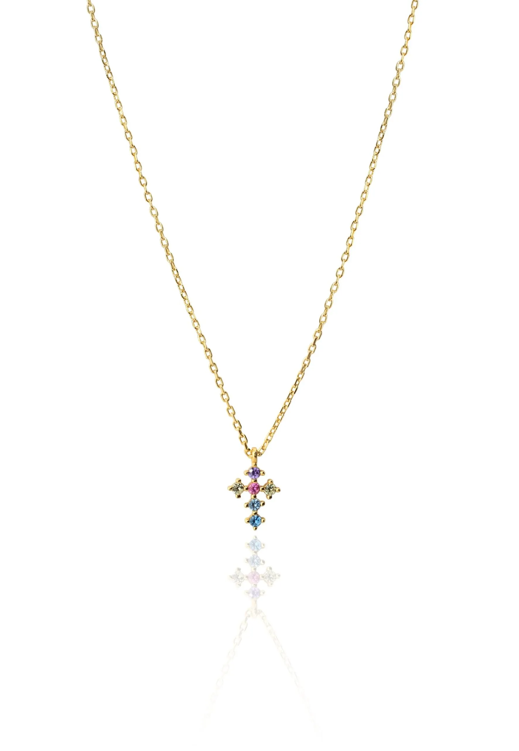 OPHRA GLD. Collar plata de ley, baño oro, cruz, zirconitas.