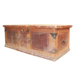 Bulgarien 1940 flache Aussteuer Truhe Sitzbank rustikale Bemalung