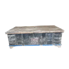 Indien shabby chic lange Truhe Box mit Rollen weiss bemaltes Teak