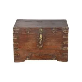 South India 1910 massive Holz Truhe Kassette Metallbeschlag