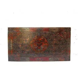 Tibet große Hochzeits Truhe rund alt bunt bemalt