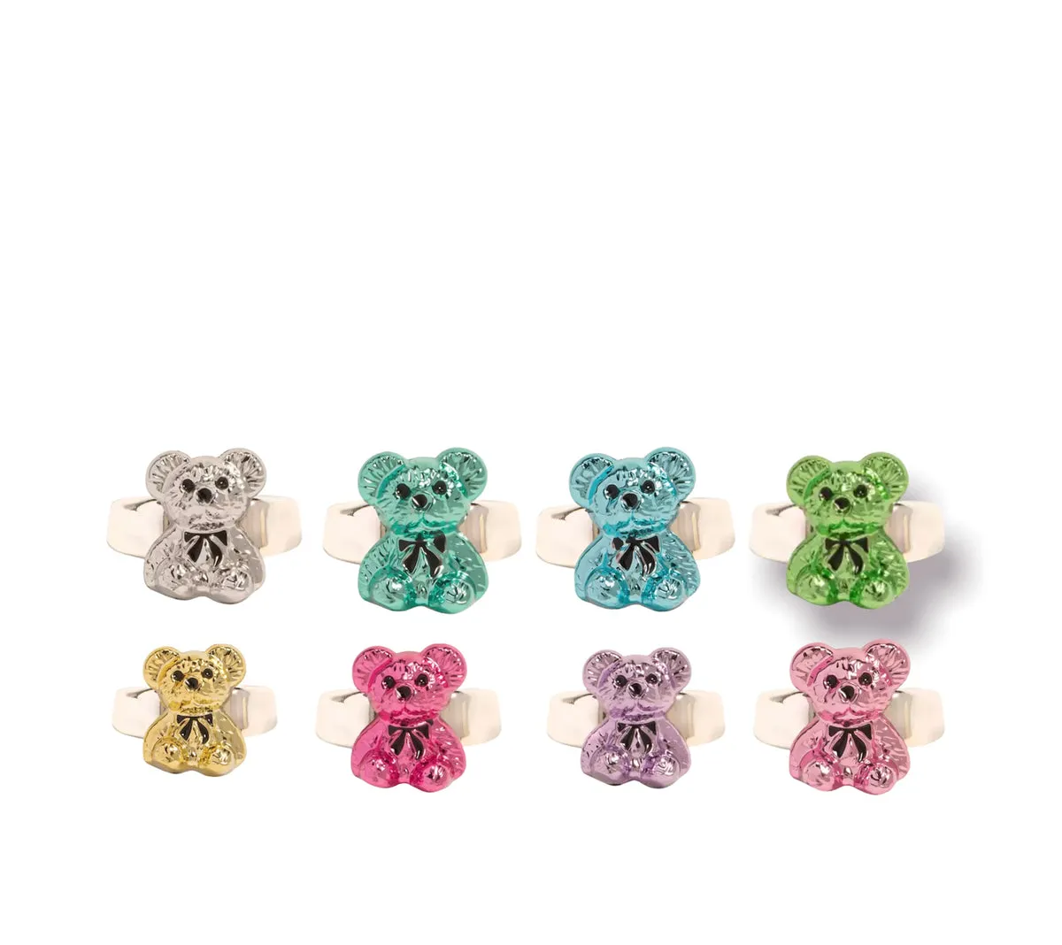 Anello resina metallizzato orsacchiotto teddy con fiocco