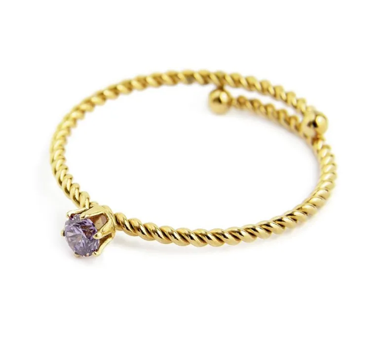 ANELLO MARLÙ DONNA CRISTALLO VIOLA 3 MM PVD ORO