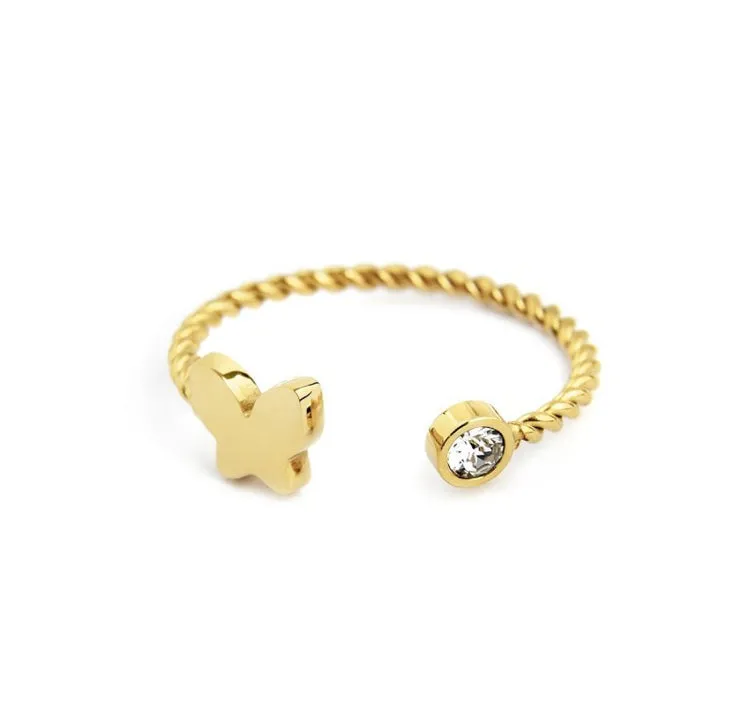 ANELLO MARLÙ DONNA FALANGINA CON FARFALLA E CRISTALLO BIANCO PVD ORO