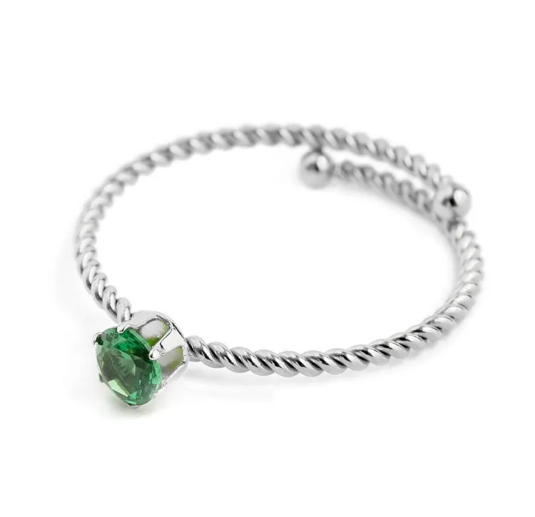 ANELLO MARLÙ DONNA CON CRISTALLO VERDE 4 MM ACCIAIO