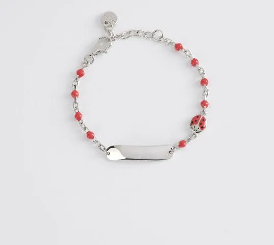 Bracciale bambina Mabina Junior rosso con coccinella e targhetta incid